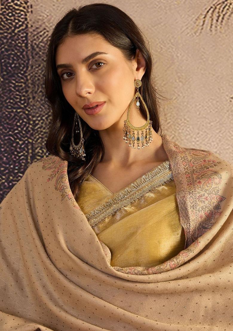 Beige Paisley Woolen Shawls - Indya