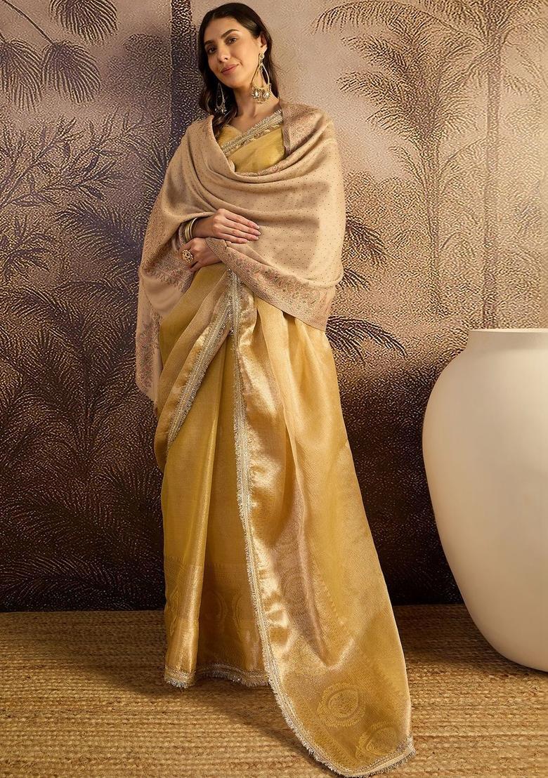 Beige Paisley Woolen Shawls - Indya