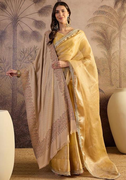 Beige Paisley Woolen Shawls