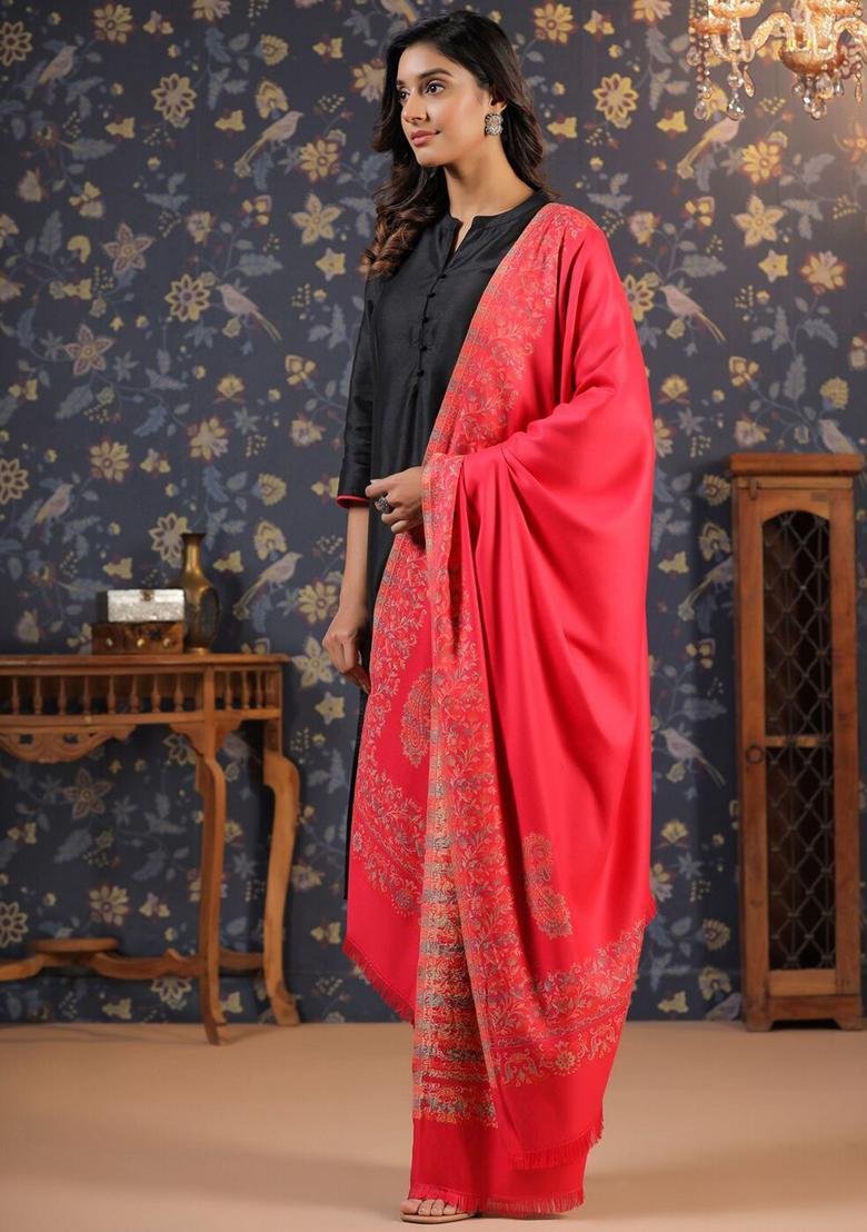 Pink Paisley Woolen Shawls - Indya