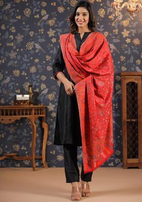 Red Woven Design Woolen Shawls