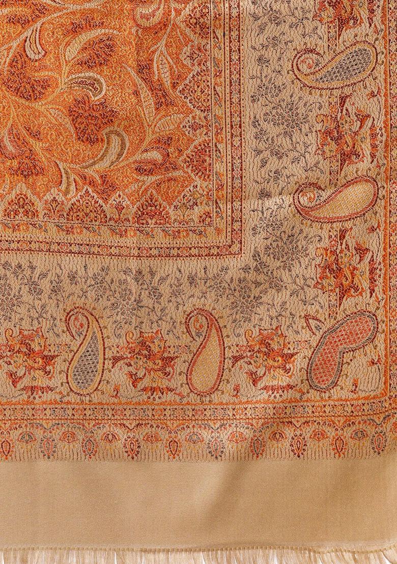 Beige Paisley Woolen Shawls - Indya
