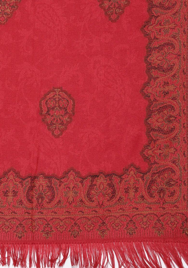 Maroon Woven Design Woolen Shawls - Indya