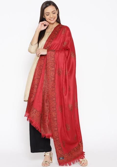 Maroon Woven Design Woolen Shawls
