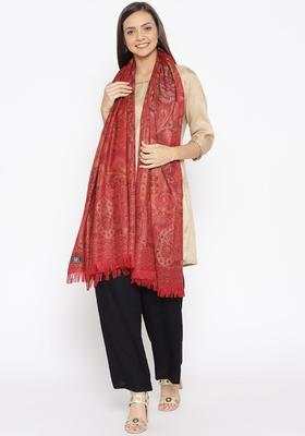 Red Woven Design Woolen Shawls