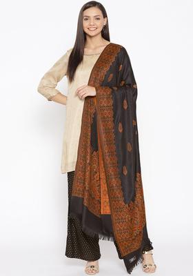 Black Woven Design Woolen Shawls