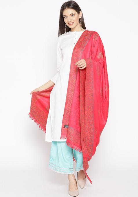 Coral Woven Design Woolen Shawls