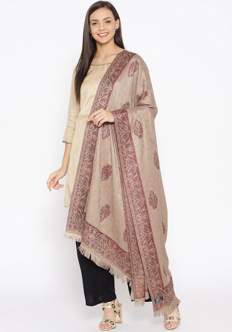 Beige Woven Design Woolen Shawls