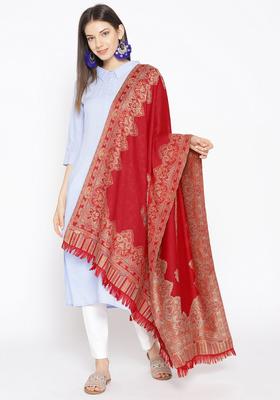 Maroon Woven Design Woolen Shawls