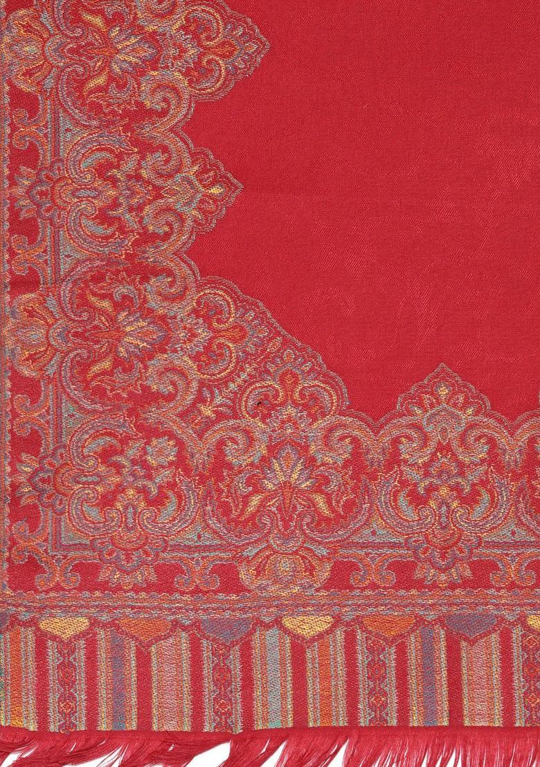 Maroon Woven Design Woolen Shawls - Indya