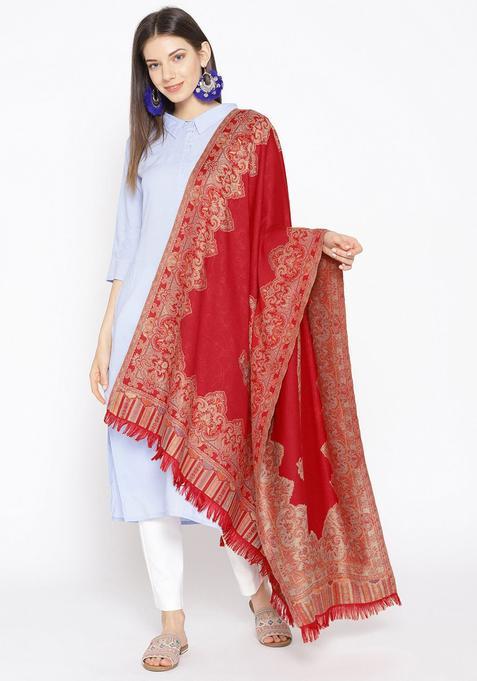 Maroon Woven Design Woolen Shawls