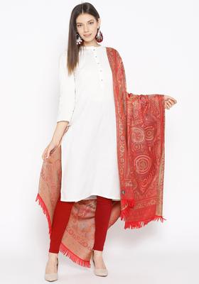 Red Woven Design Woolen Shawls
