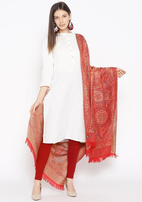 Red Woven Design Woolen Shawls