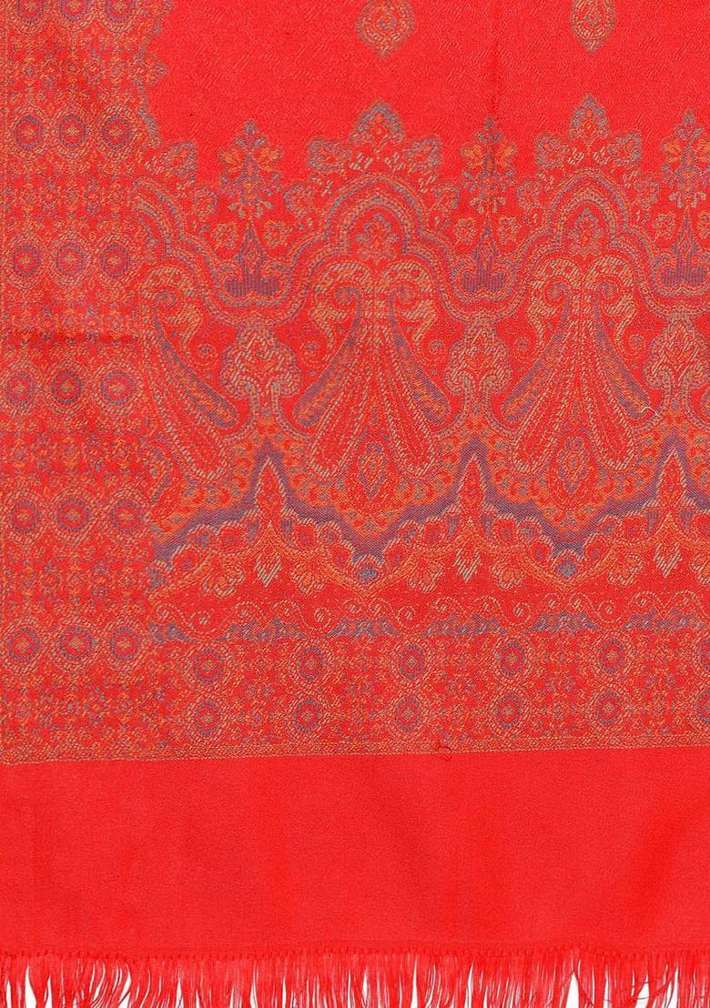 Red Woven Design Woolen Shawls - Indya