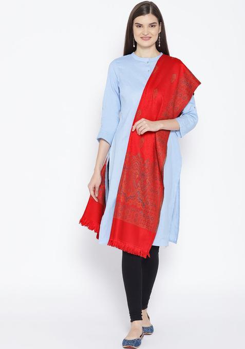 Red Woven Design Woolen Shawls