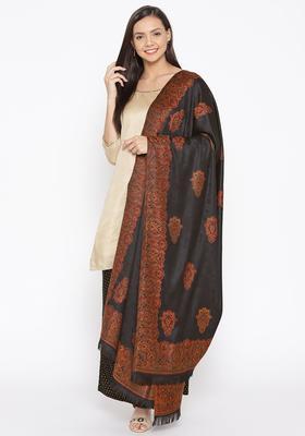 Black Woven Design Woolen Shawls