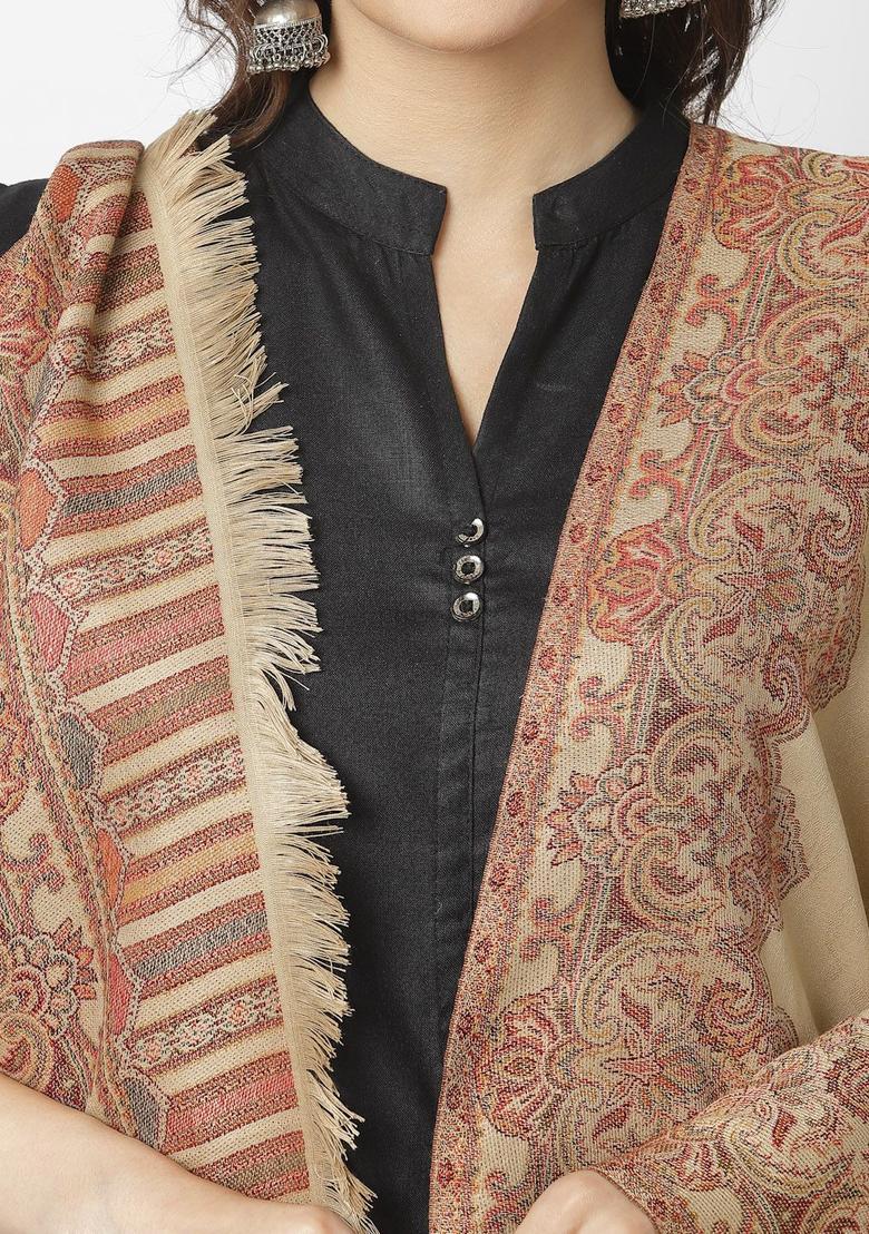Beige Paisley Woolen Shawls - Indya