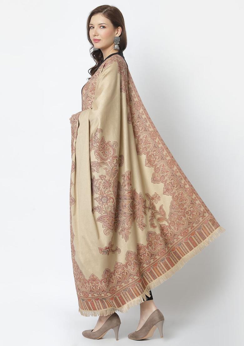 Beige Paisley Woolen Shawls - Indya