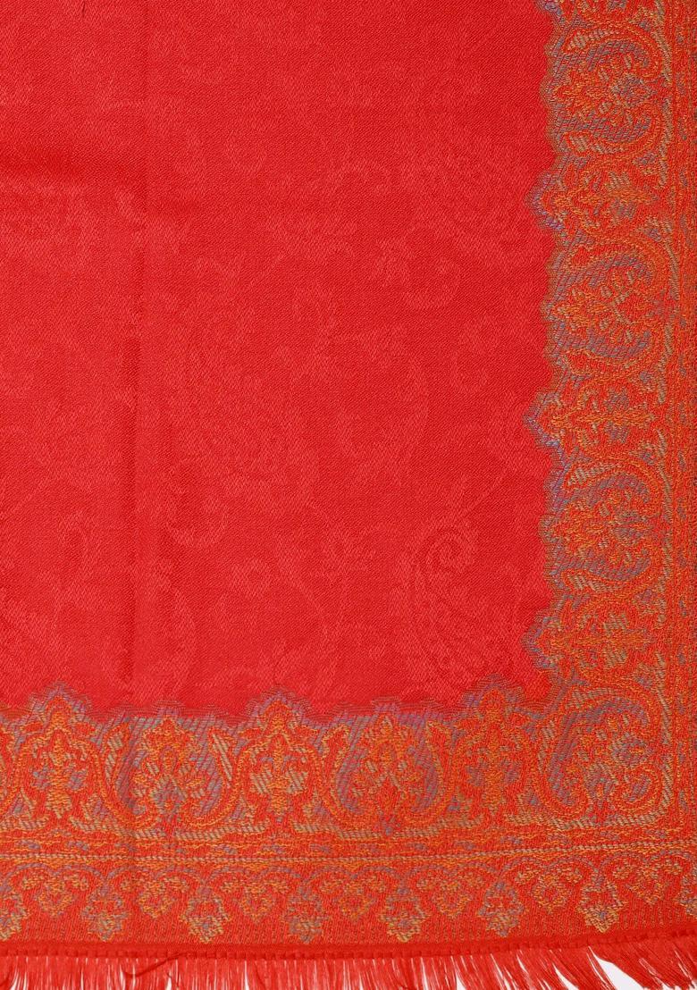 Red Paisley Woolen Shawls - Indya