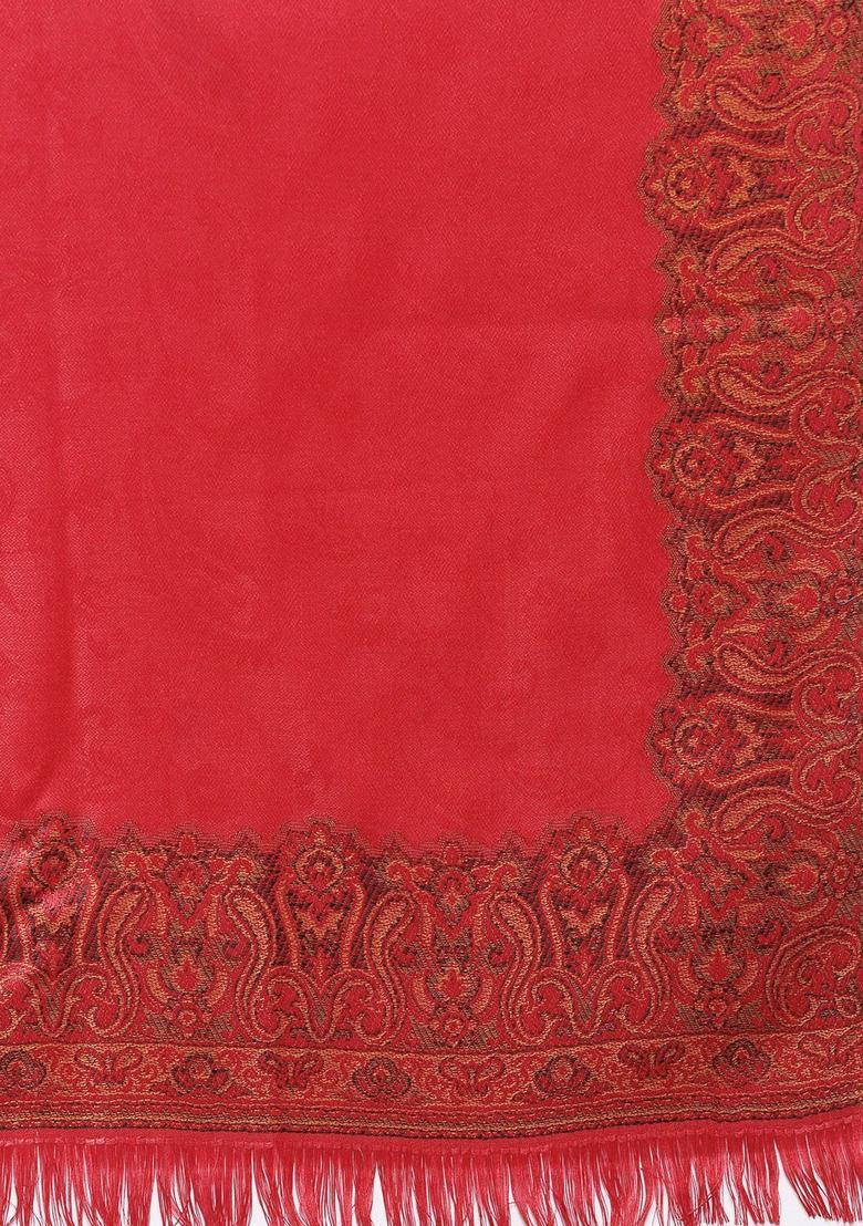 Red Paisley Woolen Shawls - Indya