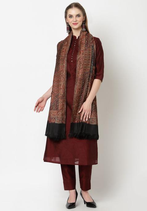 Beige Woven Design Woolen Shawls