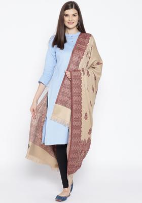 Beige Woven Design Woolen Shawls