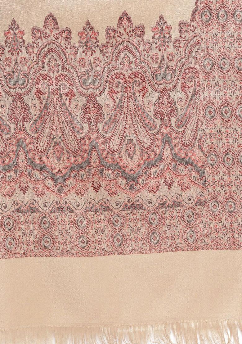 Beige Woven Design Woolen Shawls - Indya