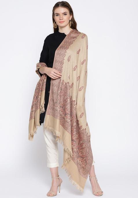 Beige Woven Design Woolen Shawls