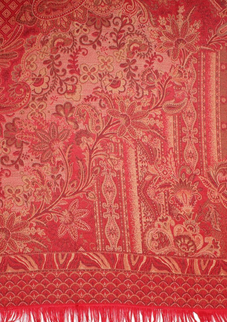 Maroon Floral Woolen Shawls - Indya