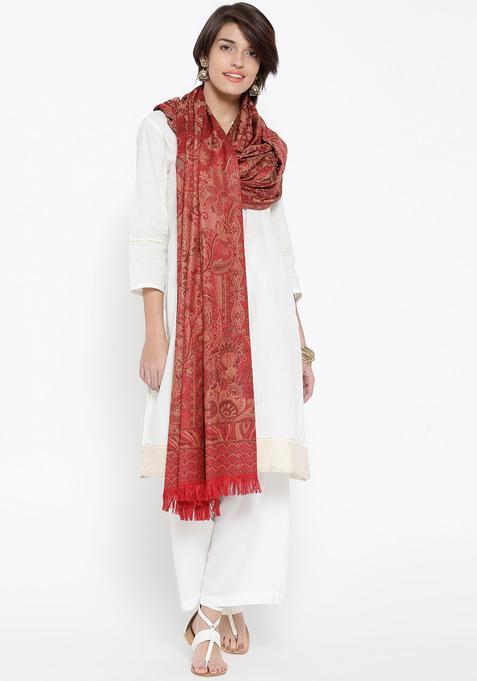 Maroon Floral Woolen Shawls