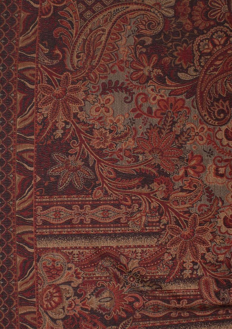 Brown Floral Woolen Shawls - Indya