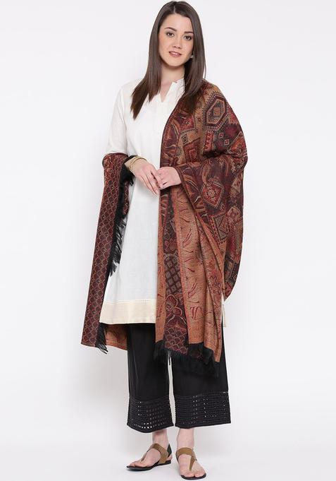 Brown Floral Woolen Shawls