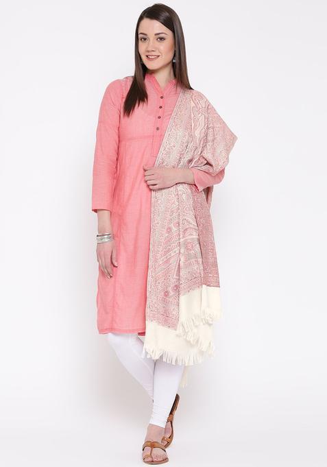 Off White Woven Design Woolen Shawls