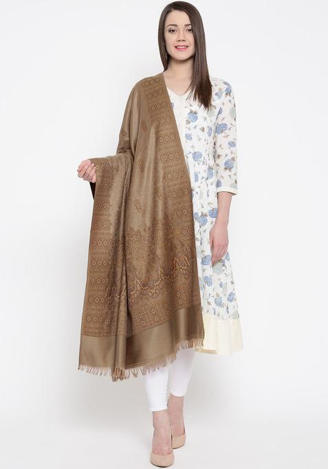 Brown Woven Design Woolen Shawls