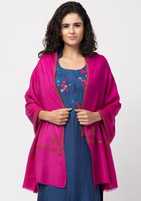 Magenta Embroidered Woolen Shawls