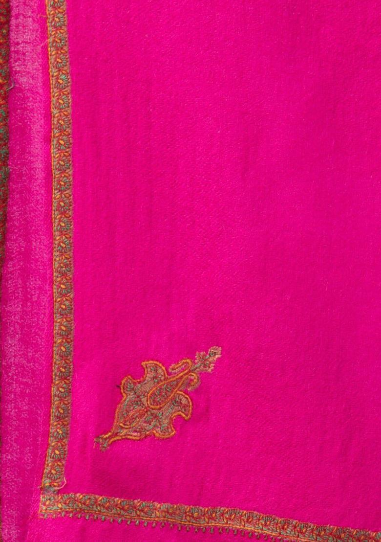 Magenta Embroidered Woolen Shawls - Indya
