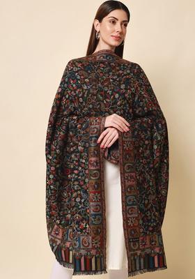 Black Floral Woolen Shawls