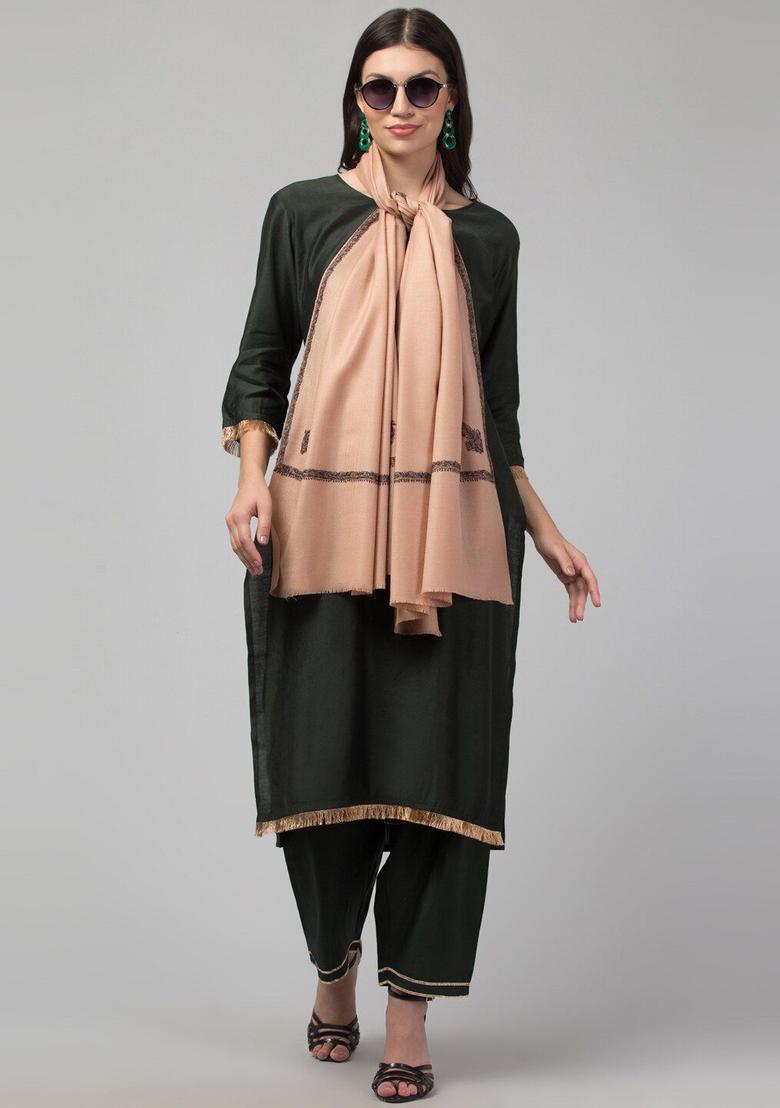 Beige Paisley Woolen Shawls - Indya