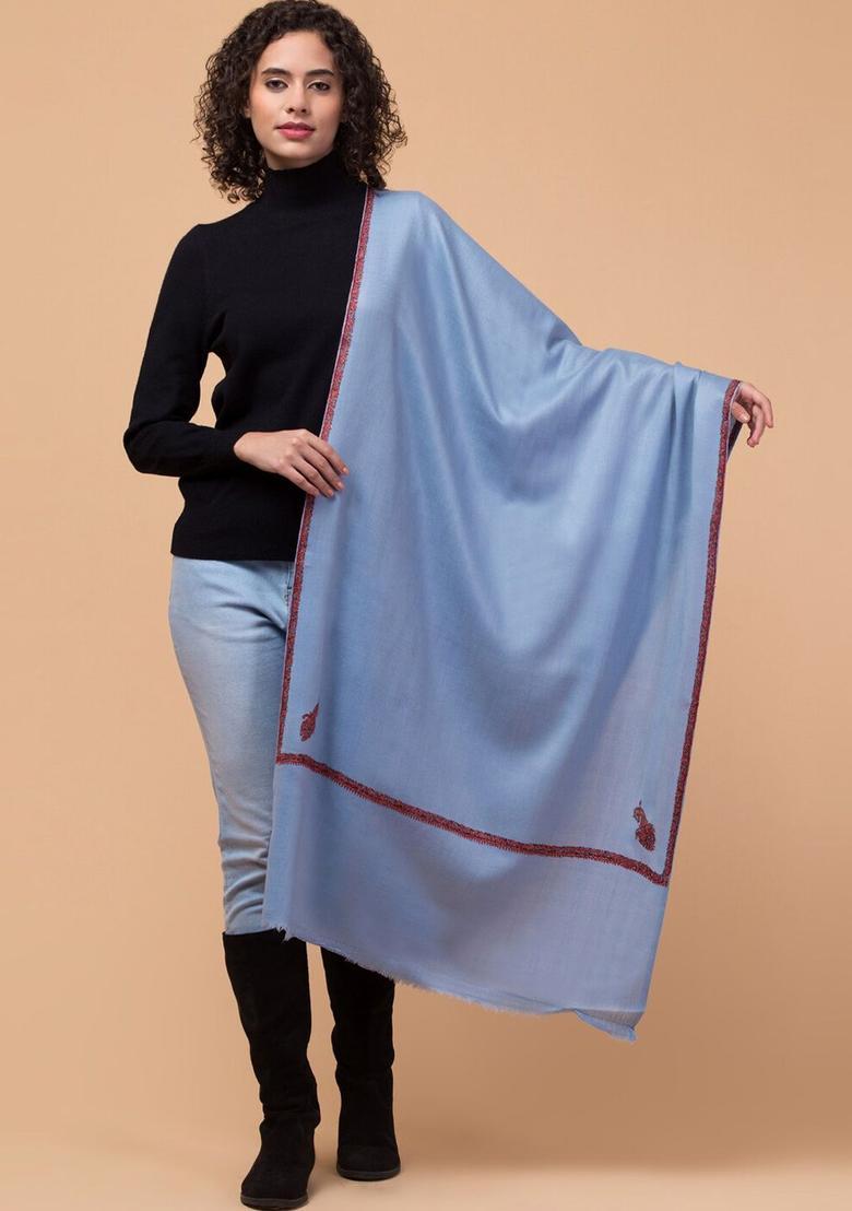Blue Paisley Woolen Shawls - Indya