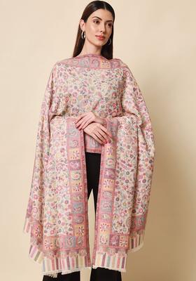 White Floral Woolen Shawls