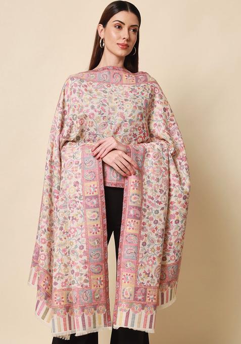 White Floral Woolen Shawls