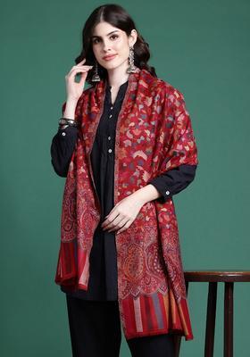 Maroon Floral Woolen Shawls