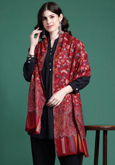 Maroon Floral Woolen Shawls