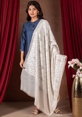 White Floral Woolen Shawls