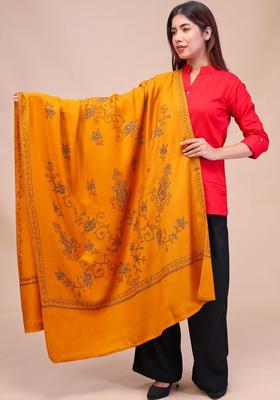 Mustard Floral Woolen Shawls