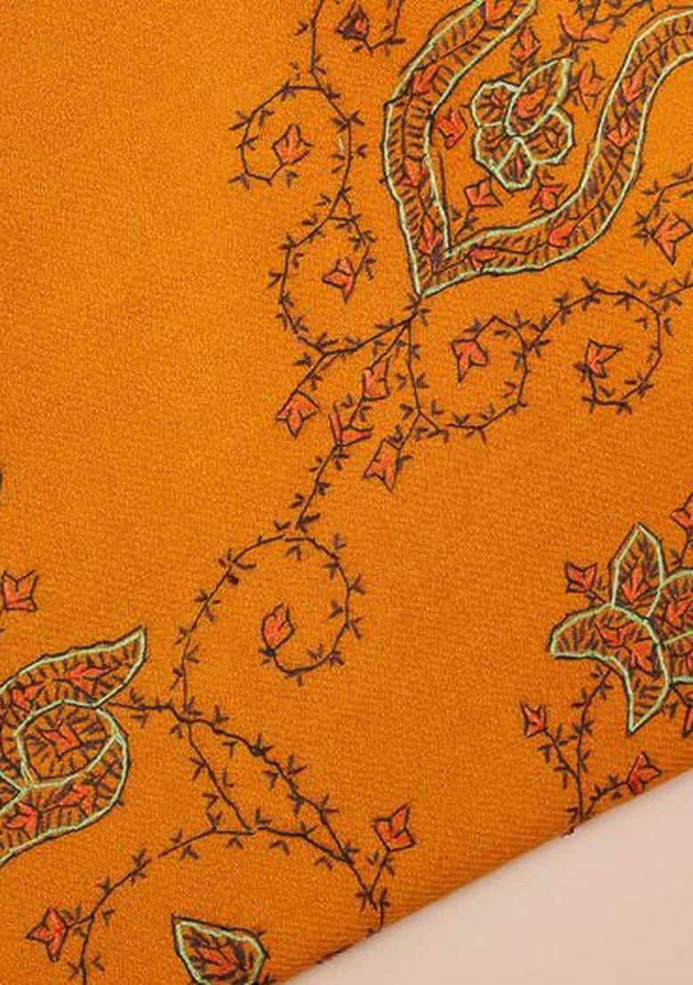 Mustard Floral Woolen Shawls - Indya