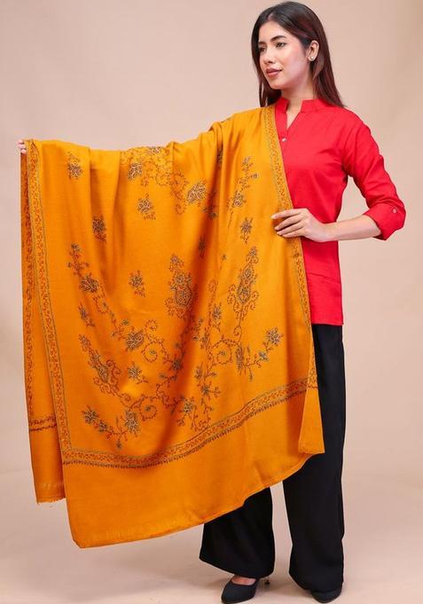 Mustard Floral Woolen Shawls