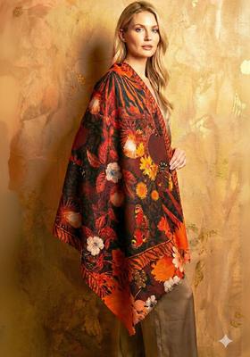 Orange Floral Woolen Shawls