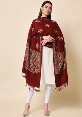 Maroon Paisley Woolen Shawls