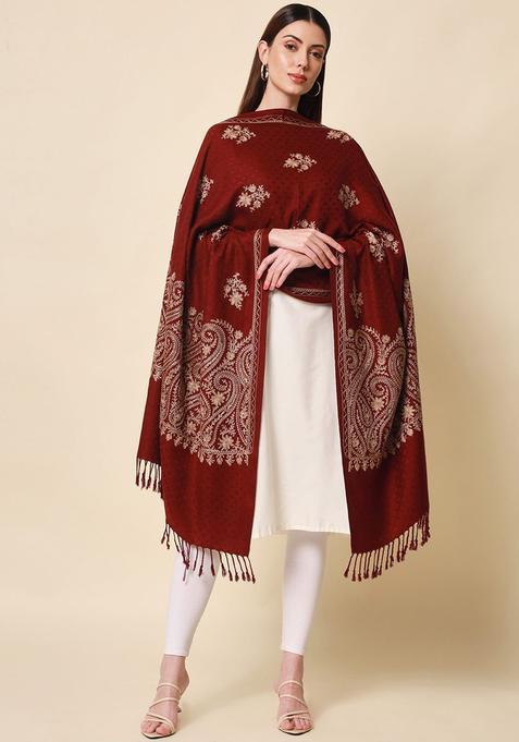 Maroon Paisley Woolen Shawls